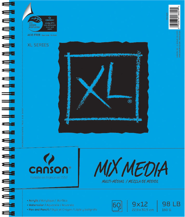 Canson XL Mixed Media Paper Pad, 98 lb, 9 x 12 Inches, 60 Sheets