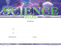 Achieve It! Science Recognition Awards, Fill in the Blank, 11 x 8-1/2 Inches, Pack of 25, Item Number 2105083