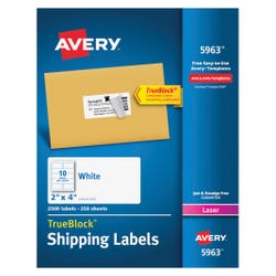Image for Avery TrueBlock Shipping Labels, Laser, 2 x 4 Inches, White, Pack of 2500 from School Specialty