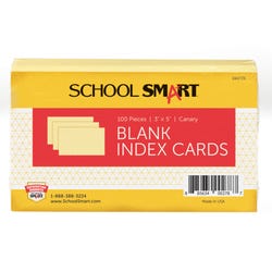 Image for School Smart Blank Plain Index Card, 3 x 5 Inches, Canary, Pack of 100 from School Specialty