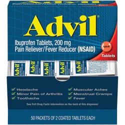 Image for Physicianscare Advil Tablets 200MG, 2 Tablets per Pack, 100 Packs per Box from School Specialty