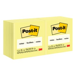 Image for 3M Post-it Original Plain Notes, 3 x 3 Inches, Canary Yellow, Pack of 12 from School Specialty