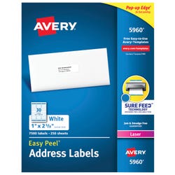 Image for Avery Easy Peel Address Labels, Laser, 1 x 2-5/8 Inches, Pack of 7500 from School Specialty