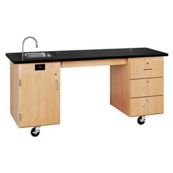 Image for Diversified Woodcrafts ADA Compatible Mobile Lab Station, 72 x 24 x 33 Inches, Oak Veneer, Stainless Steel Sink from School Specialty