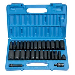 Image for Grey Pneumatic 29-Piece Deep Length Socket Set - Fraction/Metric, 3/8 in, Set of 29 from School Specialty