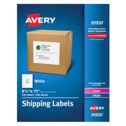 Image for Avery Bulk Shipping Labels, 8-1/2 x 11 Inches, White, Pack of 250 from School Specialty