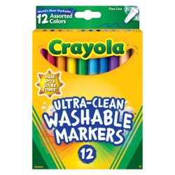 Image for Crayola Ultra-Clean Washable Markers, Fine Line, Assorted Colors, Set of 12 from School Specialty
