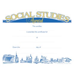 Hammond & Stephens Raised Print Social Studies Recognition Award, 11 x 8-1/2 inches, Pack of 25, Item Number 2103107