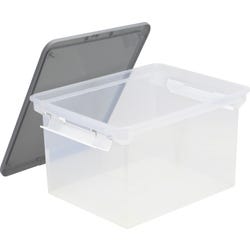 Image for Storex Storage File Tote with Locking Handles, Clear/Gray from School Specialty