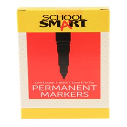 School Smart Ultra Fine Permanent Marker Pens, Quick-Drying and Water Resistant, 0.6 mm Tip, Black, Pack of 12 Item Number 085032