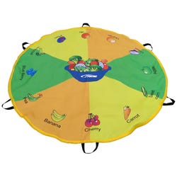 Image for Sportime Fruit and Veggie Parachute with 6 Handles, 5 Feet, Multi-Colors from School Specialty