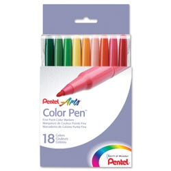 Image for Pentel Non-Toxic Water Based Color Pens, Fiber-Tip, Assorted Colors, Set of 18 from School Specialty