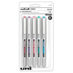 Image for uni Vision Stick Roller Ball Pens, 0.7 mm Fine Tip, Assorted Colors, Set of 5 from School Specialty