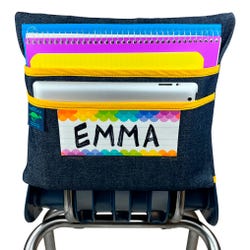 Image for Aussie Pouch Chair Pocket with Double Pocket Design and Name Tag Pocket, Large, 17 Inches, Yellow Trim from School Specialty