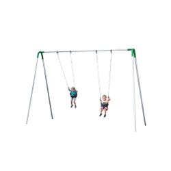 Image for UltraPlay Bipod Double Bay Swing, Galvanized Frame, 4 Tot Seats, Green Yoke Connectors, 198 x 96 x 96 inches from School Specialty
