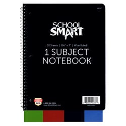 School Smart Spiral Non-Perforated 1 Subject Wide Ruled Notebook, 8-1/2 x 7 Inches 085317