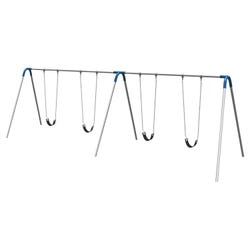 UltraPlay Bipod Double Bay Swing With Galvanized Frame, 4 Strap Seats, Blue Yoke Connectors, 198 x 96 x 96 inches, Item Number 1478663