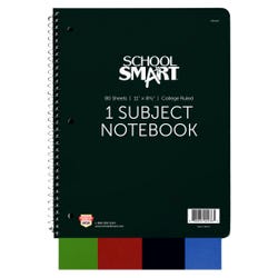 School Smart Spiral Non-Perforated 1 Subject College Ruled Notebook, 80 Sheets, 11 x 8-1/2 Inches 085420