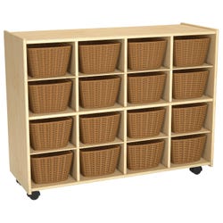 Image for Childcraft Mobile Cubby Unit with Locking Casters, 16 Baskets, 38-5/16 x 14-1/4 x 30 Inches from School Specialty