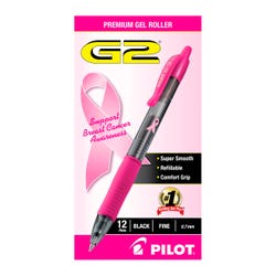 Pilot G2 BCA (Breast Cancer Awareness) Premium Retractable Gel Ink Pens, Fine Point, Pink Accents, Black Ink, Pack of 12 2131024