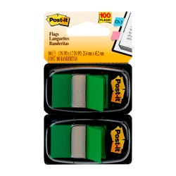 Post-it Flags in Dispenser, 1-3/4 x 1 Inch, Green, 50 Flags per Dispenser, 2 Dispensers, Pack of 100, Item Number 1281493