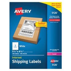 Image for Avery TrueBlock Shipping Labels, Laser, 5-1/2 x 8-1/2 Inches, White, Pack of 200 from School Specialty