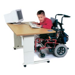 Populas Wheelchair Accessible Computer Workstation with Hand Crank, 48 X 30 in, Steel Base, Almond, Powder Coated 017468