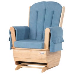 Foundations SafeRocker Standard Glider Chair with Blue Cushion, Extra-Wide Seat, Steel, Foam, Microfiber, Natural, Item Number 1603445