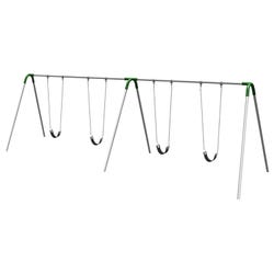 Image for UltraPlay Bipod Double Bay Swing, Galvanized Frame, 4 Strap Seats, Green Yoke Connectors, 198 x 96 x 96 inches from School Specialty