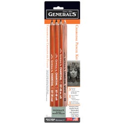Image for Generals Charcoal Drawing Set, White/Black, Set of 4 Pencils and 1 Eraser from School Specialty