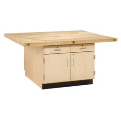 Image for Diversified Woodcrafts 4 Station Workbench with 4 Doors, 4 Drawers and 4 Vises, 64 x 54 x 31-1/4 Inches, Maple from School Specialty