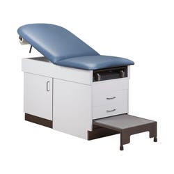 Clinton Laminate Exam Table, Maple with Slate Blue Material, Step Stool Included, Item Number 2038771
