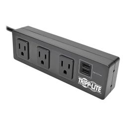 Image for Tripp Lite 3-Outlet Surge Protector with Mounting Brackets, 10 Foot Cord, 2 USB Charging Ports, Black from School Specialty