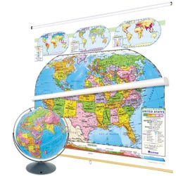 Image for Nystrom Political U.S. and World Combo Map Classroom Pack with Relief Globe from School Specialty
