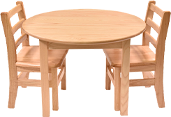 Wooden table with two chairs