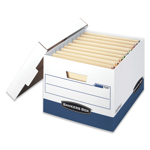 Cardboard file box with lid.