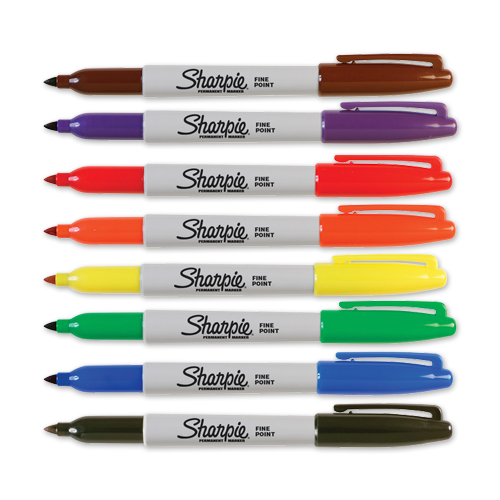 Sharpie markers of assorted colors.