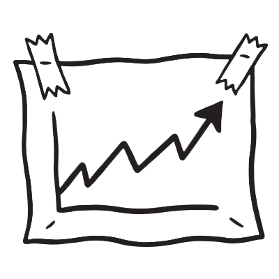 paper with tape in upper corners and a graph on it pointing up